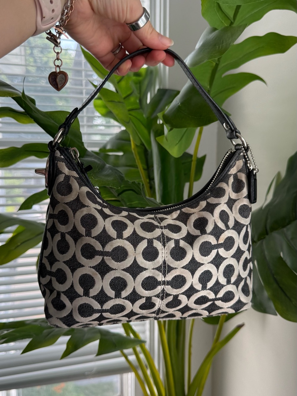 Canvas Hobo Shoulder Bag in Black and Cream
